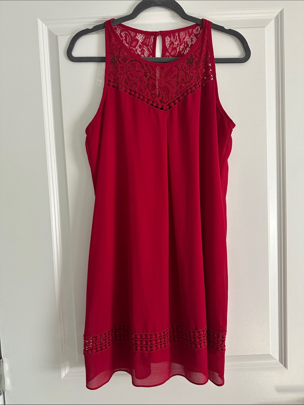 Sleeveless Red Lace Yoke Mini Dress